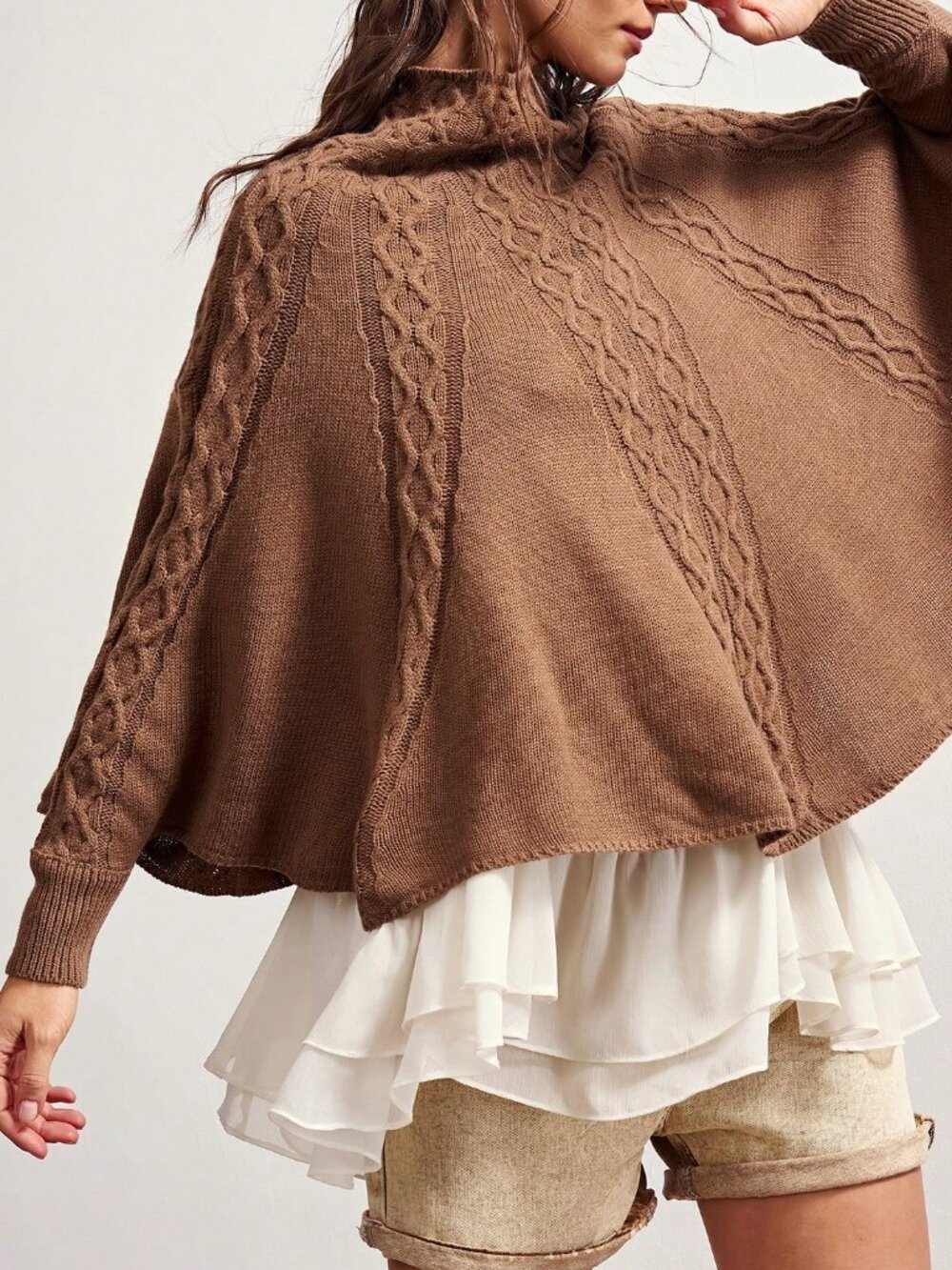 Brown Casual Women's Elegant Cape Sweater